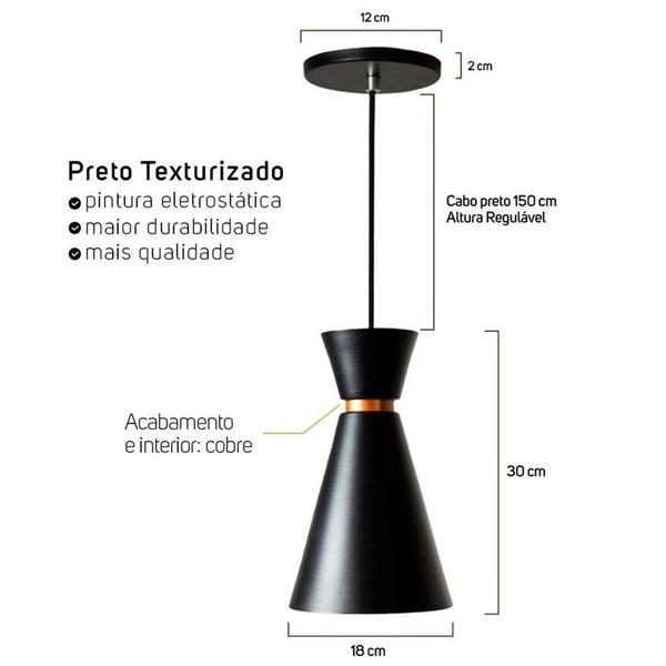 Imagem de Kit 2 Pendentes Cone De 30cm Modelo Pequim Preto Com Cobre