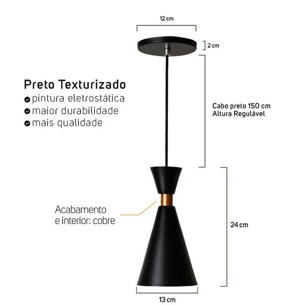 Imagem de Kit 2 Pendentes De 24cm Modelo Mini Pequim Preto Com Cobre