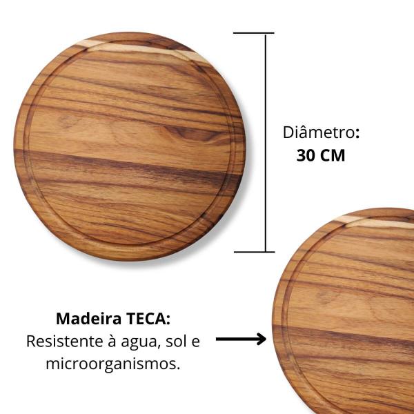 Imagem de Kit 2 Petisqueiras Redondas Em Madeira Teca 30Cm Para Corte Frios E Carne