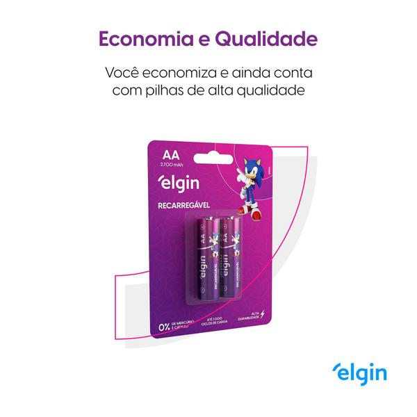 Imagem de Kit 2 Pilhas AA Recarregável Elgin 2700 Mah