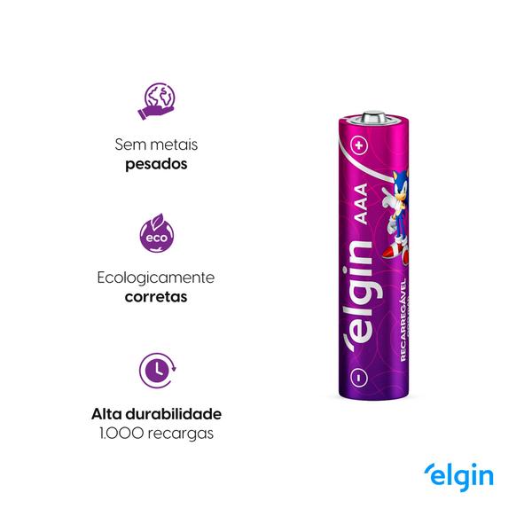 Imagem de Kit 2 Pilhas AAA Recarregável Elgin 900 Mah