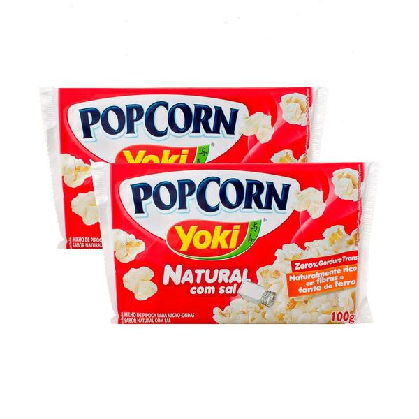 Imagem de Kit 2 Pipoca para Microondas Popcorn Yoki Natural com Sal 0% Gordura Transgênicas, Rico em Fibras, Fonte de Ferro 100g