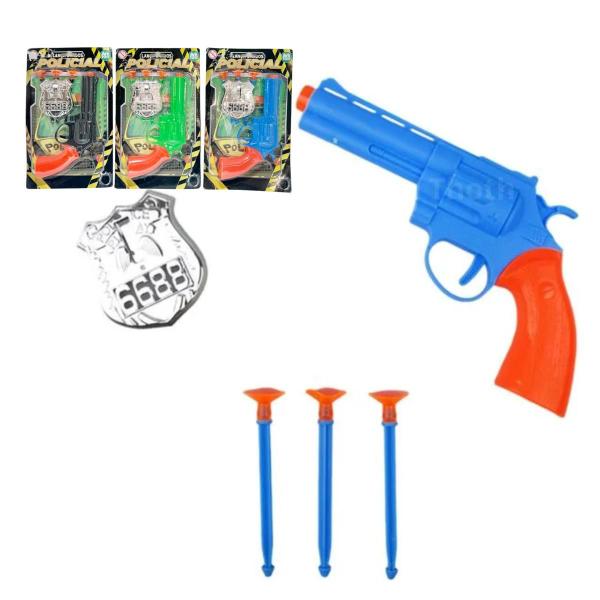 Imagem de Kit 2 Pistola Dardo Arma brinquedo de Brinquedo Policial Arminha Infantil 16 cm