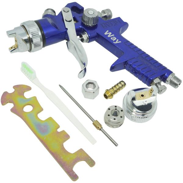 Imagem de Kit 2 Pistola Pintura Gravidade Profissional HVLP 2 Bicos 1,4 1,7mm 600ml Importway IWPPHVLP-2B Azul