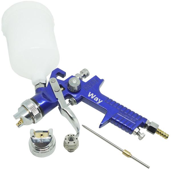 Imagem de Kit 2 Pistola Pintura Gravidade Profissional HVLP 2 Bicos 1,4 1,7mm 600ml Importway IWPPHVLP-2B Azul