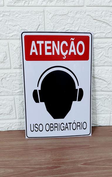 Imagem de KIT 2 Placa DE Sinalização OBRIGATORIO ABAFADOR OUVIDO FONE