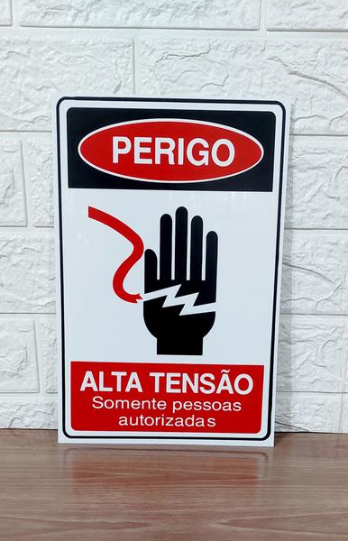 Imagem de kit 2 Placa DE Sinalização PERIGO ALTA TENSÃO 20 X 30 CM