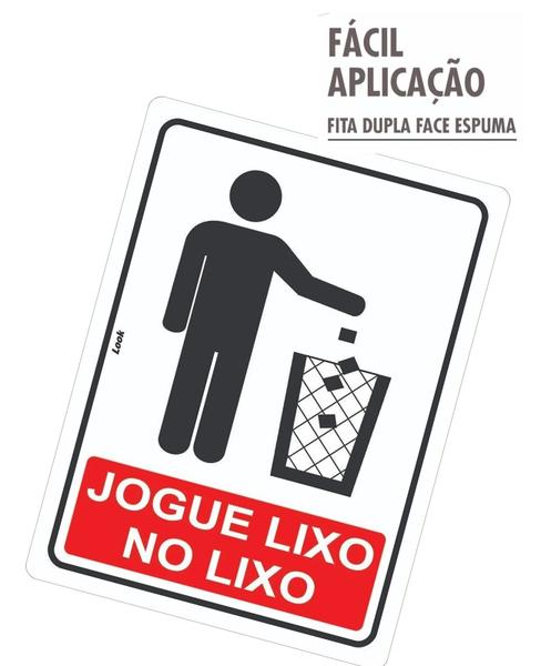 Imagem de Kit 2 Placa Sinalização Aviso Jogue Lixo no Lixo Lixeira