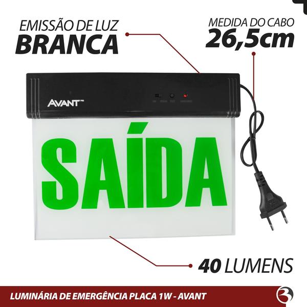 Imagem de KIT 2 Placa Sinalização Saída Verde 40lm 1w Bivolt 2 lados 6000k - Avant