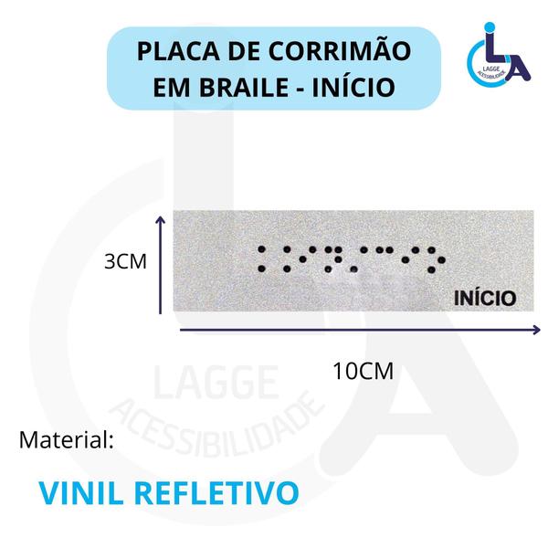 Imagem de Kit 2 placas braile autoadesiva corrimão inicio e final 10x3