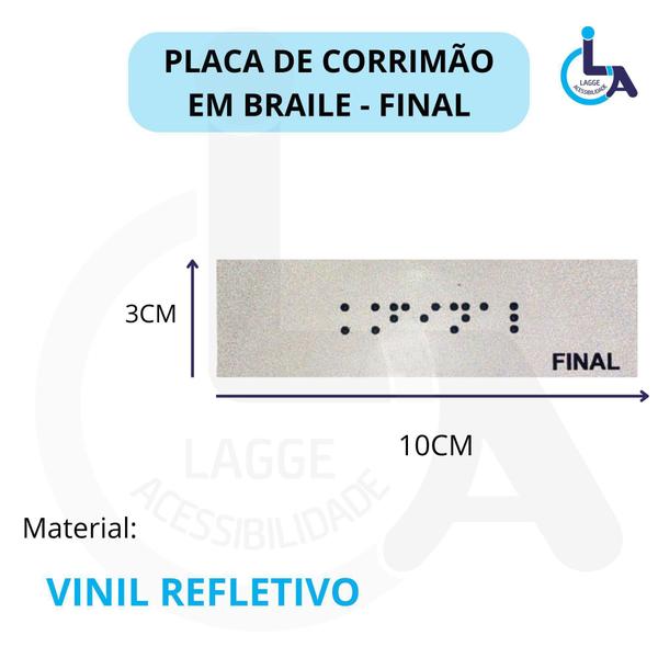 Imagem de Kit 2 Placas Braile Autoadesiva Corrimão Inicio E Final 10X3