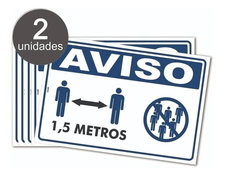 Imagem de kit 2 Placas de Aviso Distância Distanciamento Social Entre as Pessoas 1,5 Metros