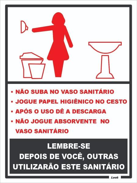 Imagem de Kit 2 Placas de Sinalização Banheiro Masculino e Feminino com regras Sanitário WC 15x20cm