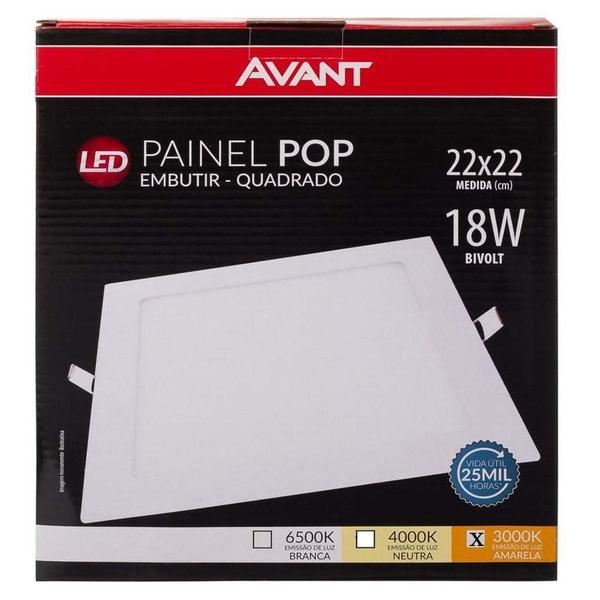 Imagem de KIT 2 Plafon Led Quadrado Embutir 22X22 18W 3000K Avant