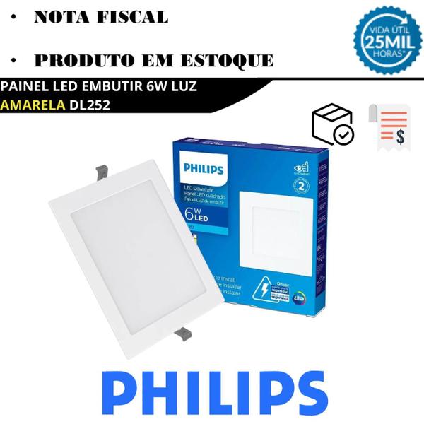 Imagem de Kit 2 Plafon Quadrado Embutir 6w Philips Branco Quente 3000K