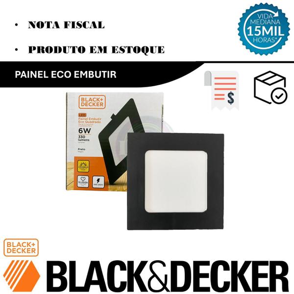 Imagem de Kit 2 Plafon Quadrado Embutir 6w Preto 12x12 Branco Quente 3000K