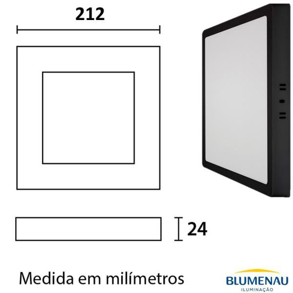 Imagem de Kit 2 Plafon Quadrado Sobrepor 18w Preto Branco Quente 3000K