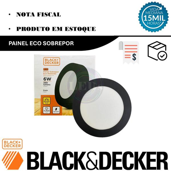 Imagem de Kit 2 Plafon Redondo Sobrepor 6w Preto Branco Neutro 4000K