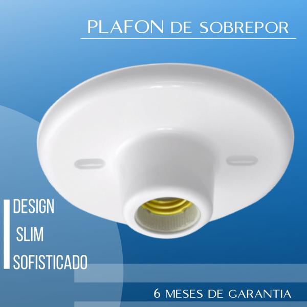 Imagem de Kit 2 Plafonier Plafon Soquete E27 Branco Com 2 Lâmpada Led 6,5W Autovolt Cor Da Luz Branca P/ Sala Quarto Cozinha