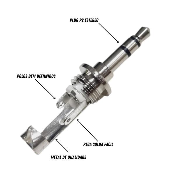 Imagem de Kit 2 Plug P2 Macho Estéreo Prof Para Celular Mesmo Com Capa