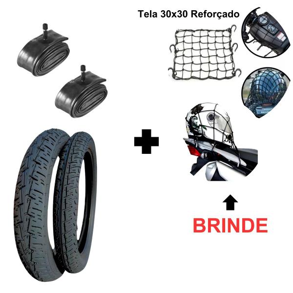 Imagem de Kit 2 Pneus Aro 18 p/ Moto Titan CG  Fan YBR Start Traseiro e Dianteiro + Câmaras + BRlNDE (REDINHA)