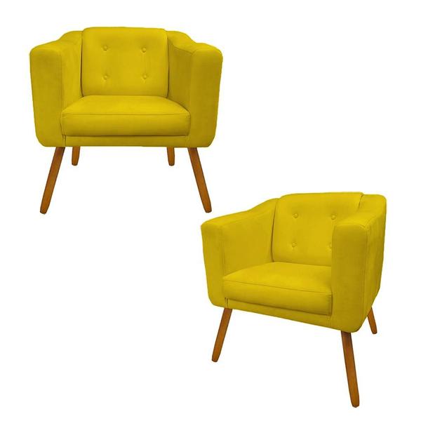 Imagem de Kit 2 Poltrona Cadeira Sofá Sala Estar Lavinia Recepção Escritório Suede Amarelo - DL Decor