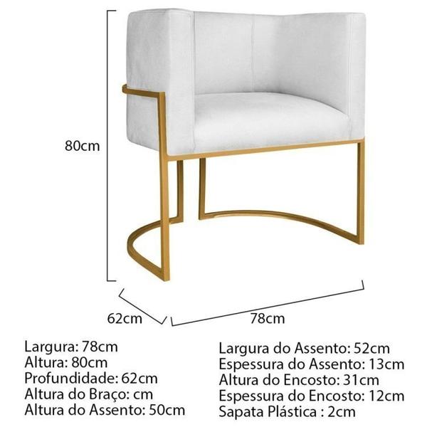 Imagem de Kit 2 Poltrona Decorativa Base de Ferro Suede Munique Branco/Dourado