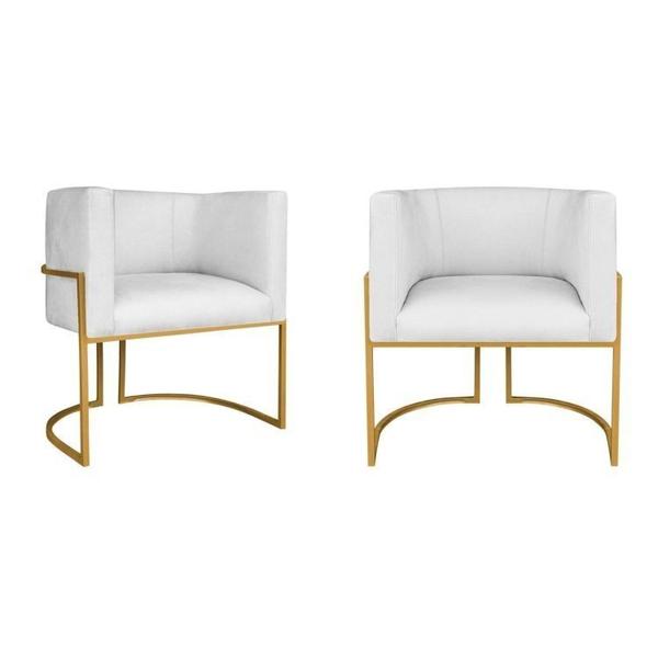 Imagem de Kit 2 Poltrona Decorativa Base de Ferro Suede Munique Branco/Dourado