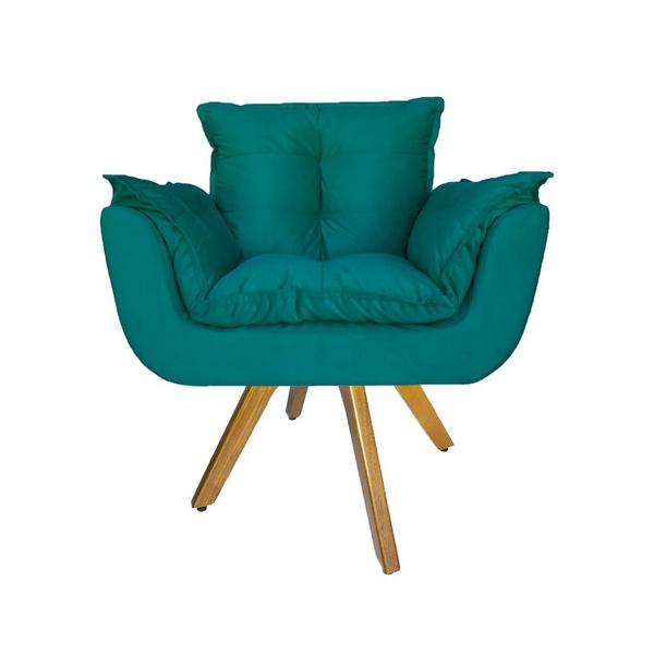 Imagem de Kit 2 Poltrona Decorativa Base Giratória De Madeira Quarto Opala Suede Azul Turquesa - DL Decor