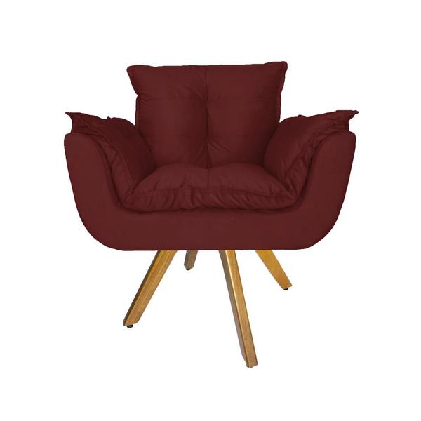 Imagem de Kit 2 Poltrona Decorativa Base Giratória De Madeira Quarto Opala Suede Vermelho Bordô - DL Decor