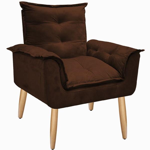 Imagem de Kit 2 Poltrona Decorativa Canoa Retrô Opala Suede Marrom para Sala de Estar Luxo Escritório Quarto