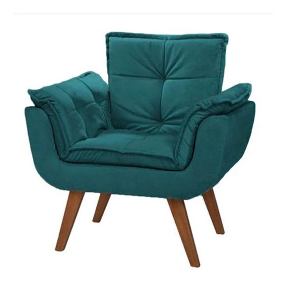 Imagem de Kit 2 Poltrona Decorativa Canoa Retrô Suede Azul Tiffany para Sala de Estar Luxo Escritório Quarto