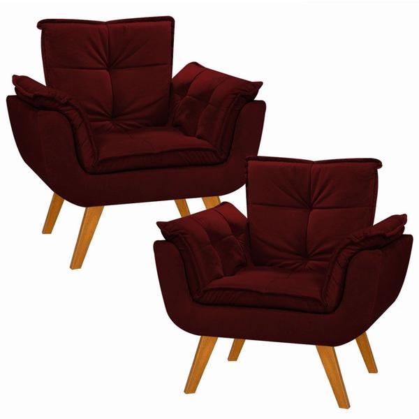 Imagem de Kit 2 Poltrona Decorativa Canoa Retrô Suede Marsala para Sala de Estar Luxo Escritório Quarto