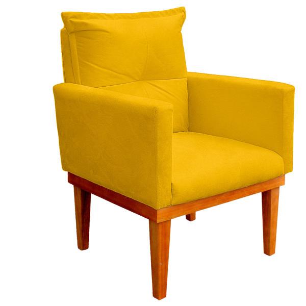 Imagem de Kit 2 Poltrona Decorativa Duda com Base de Madeira para Sala e Quarto Suede Amarelo - Jylcrom