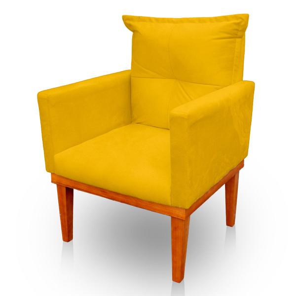 Imagem de Kit 2 Poltrona Decorativa Duda com Base de Madeira para Sala e Quarto Suede Amarelo - Jylcrom