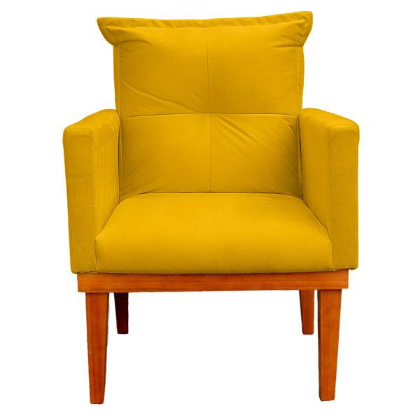 Imagem de Kit 2 Poltrona Decorativa Duda com Base de Madeira para Sala e Quarto Suede Amarelo - LH Decor