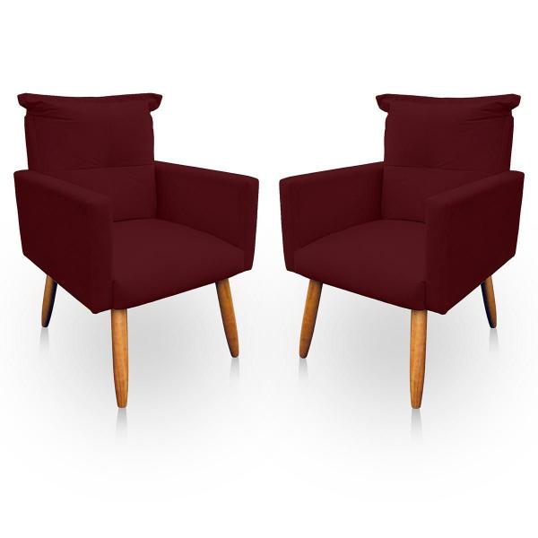 Imagem de Kit 2 Poltrona Decorativa Duda Sala E Quarto Suede Bordo-