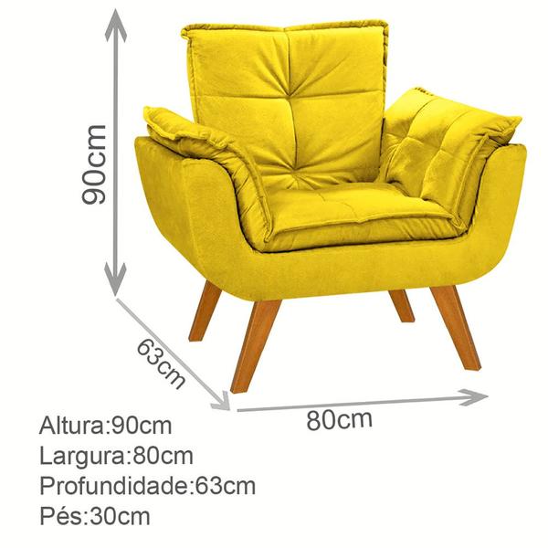 Imagem de Kit 2 Poltrona Decorativa Gran Opala Suede Amarelo para Sala de Estar Luxo Escritório Quarto