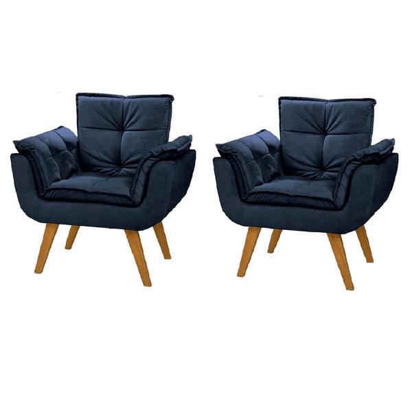 Imagem de Kit 2 Poltrona Decorativa Gran Opala Suede Azul Marinho para Sala de Estar Luxo Escritório Quarto