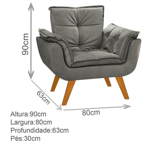 Imagem de Kit 2 Poltrona Decorativa Gran Opala Suede Cinza para Sala de Estar Luxo Escritório Quarto