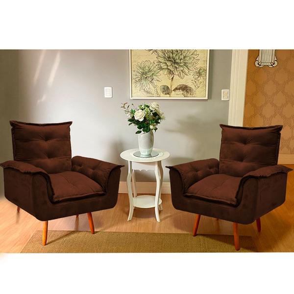 Imagem de Kit 2 Poltrona Decorativa Gran Opala Suede Marrom para Sala de Estar Luxo Escritório Quarto