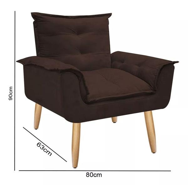 Imagem de Kit 2 Poltrona Decorativa Gran Opala Suede Marrom para Sala de Estar Luxo Escritório Quarto