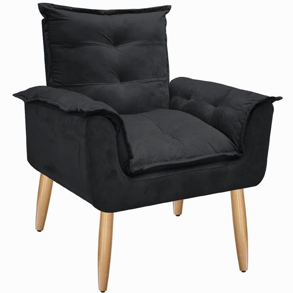 Imagem de Kit 2 Poltrona Decorativa Gran Opala Suede Preto para Sala de Estar Luxo Escritório Quarto