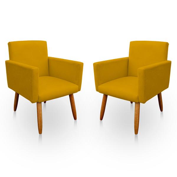 Imagem de Kit 2 Poltrona Decorativa Nina para Sala e Quarto Suede Amarelo - Jylcrom