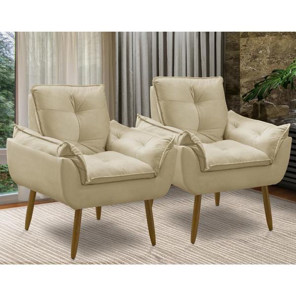 Kit 2 Poltrona decorativa opala confortável para sala quarto recepção suede luxo porto ara...