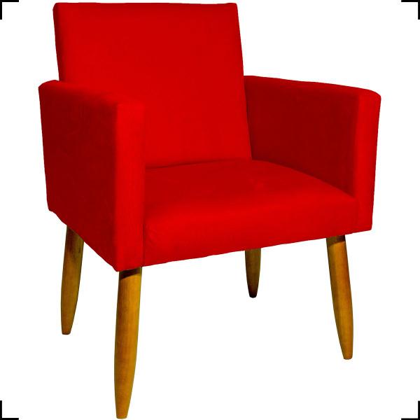 Imagem de Kit 2 Poltrona Decorativa Reforçada Recepção + 2 Puff Redondo Suede Vermelho - Clique e Decore