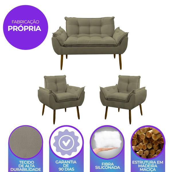 Imagem de Kit 2 Poltrona Decorativa Sala de Estar Escritório Quarto 1 Namoradeira Cappuccino Prime