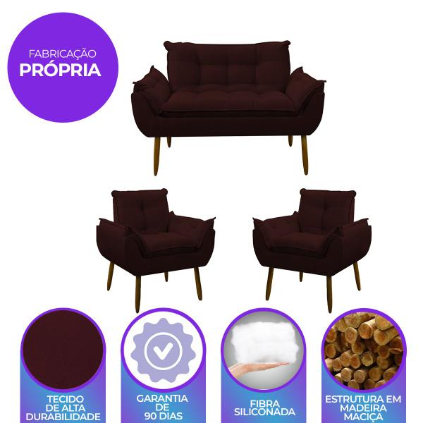 Imagem de Kit 2 Poltrona Decorativa Sala de Estar Escritório Quarto 1 Namoradeira Marsala Prime