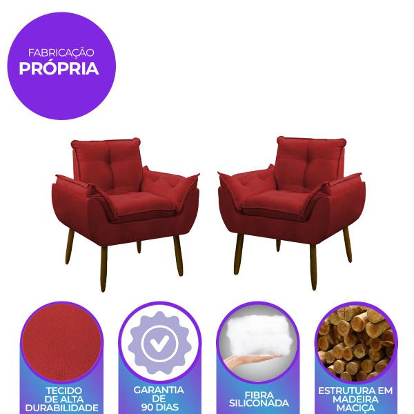 Imagem de Kit 2 Poltrona Decorativa Sala de Estar Escritório Quarto Vermelho Prime