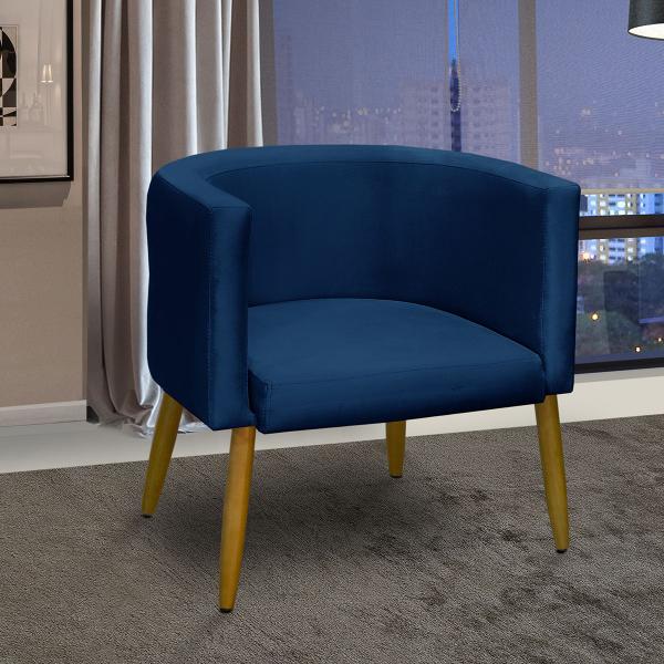 Imagem de Kit 2 Poltrona Eva Decorativa Pés Palito Suede Azul Marinho